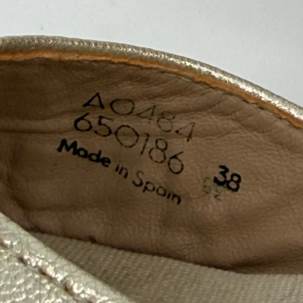 Boden Metallic Gold Espadrille Wedges Ribbon Ankle Tie Made in Spain Size 38